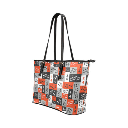 Music Note Design Themed Print Leather Tote Bag