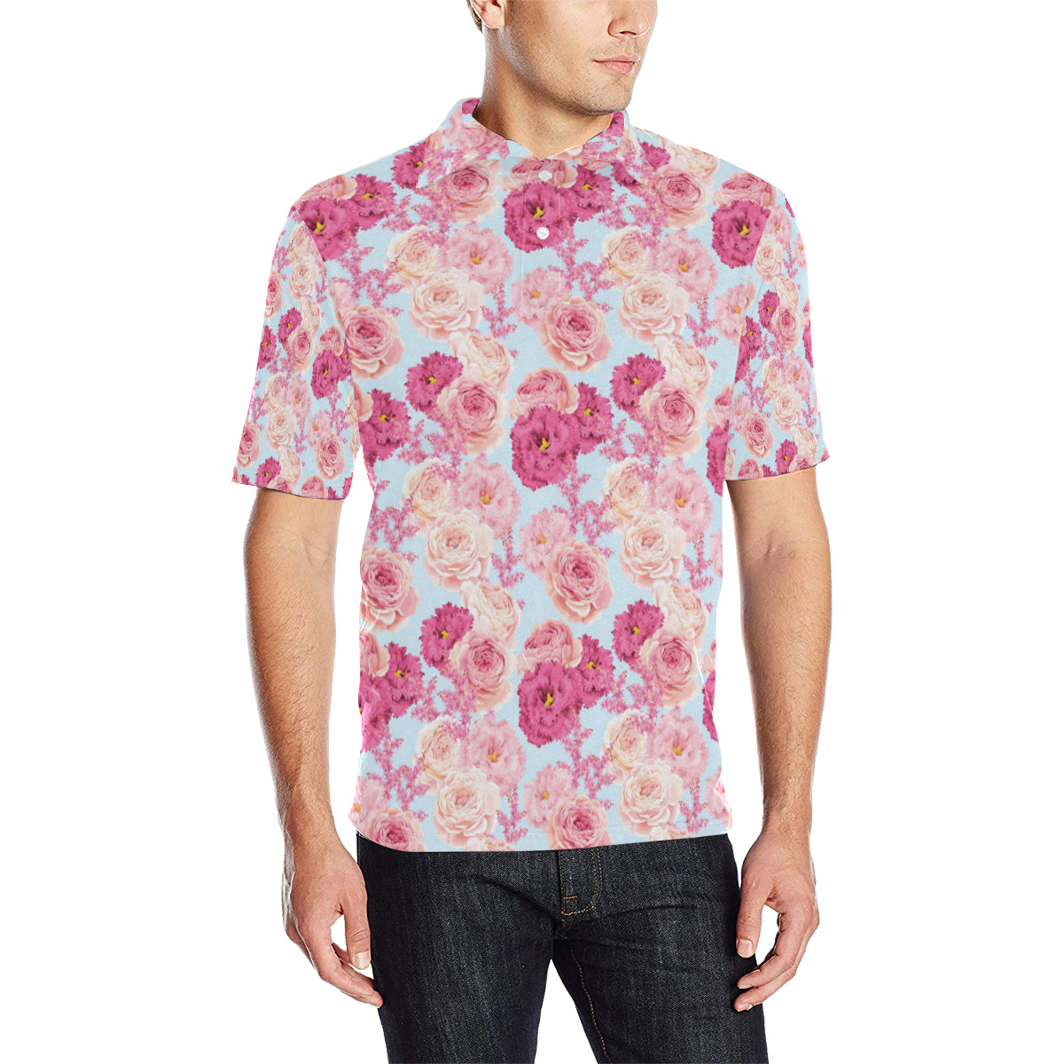 Lisianthus Pattern Print Design LT05 Men Polo Shirt