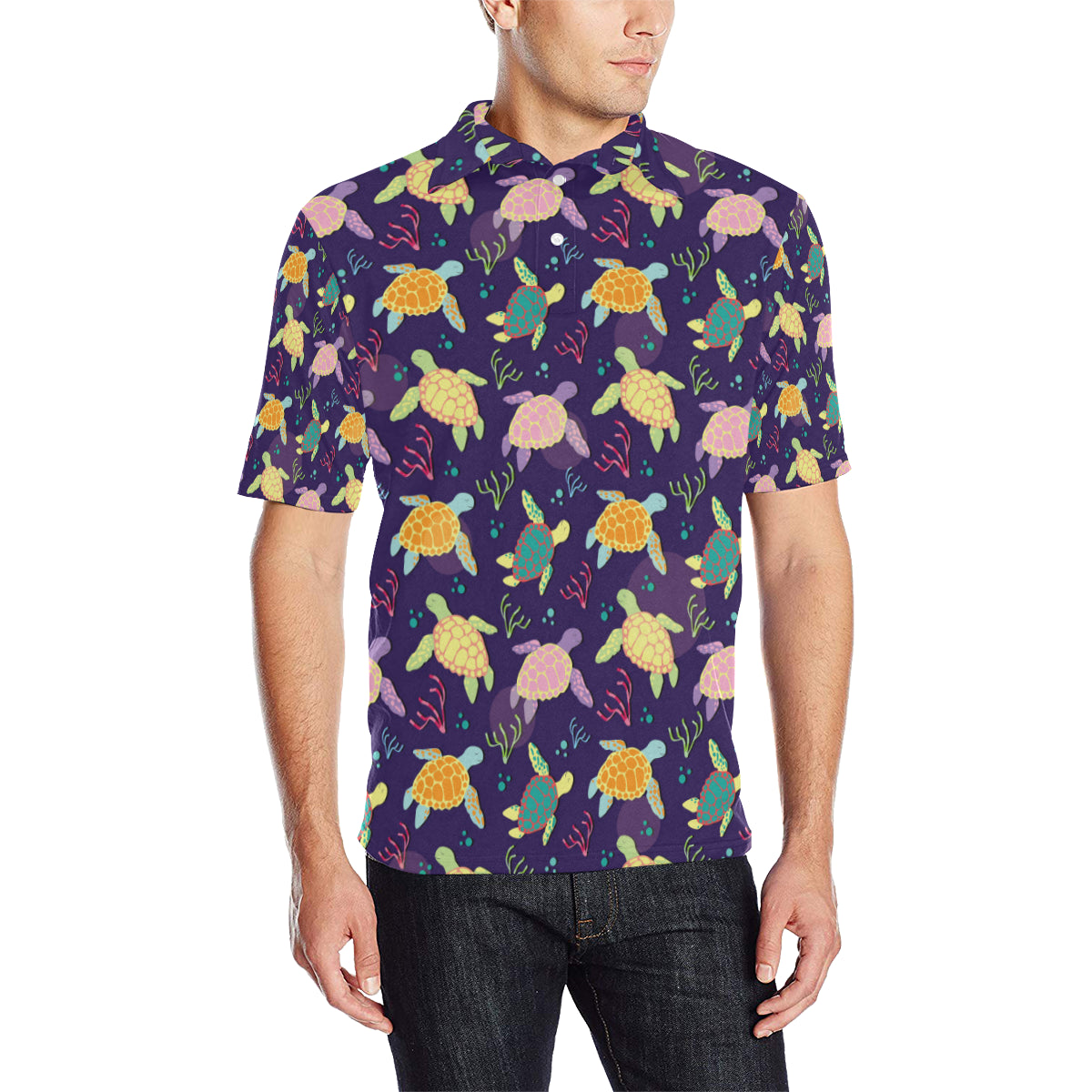 Sea Turtle Color Smile Men Polo Shirt