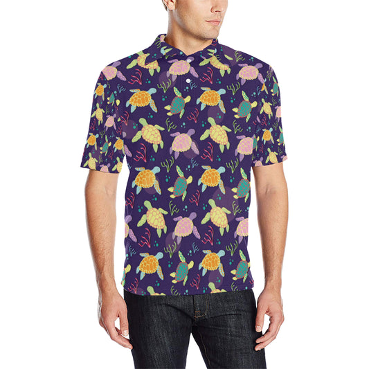 Sea Turtle Color Smile Men Polo Shirt
