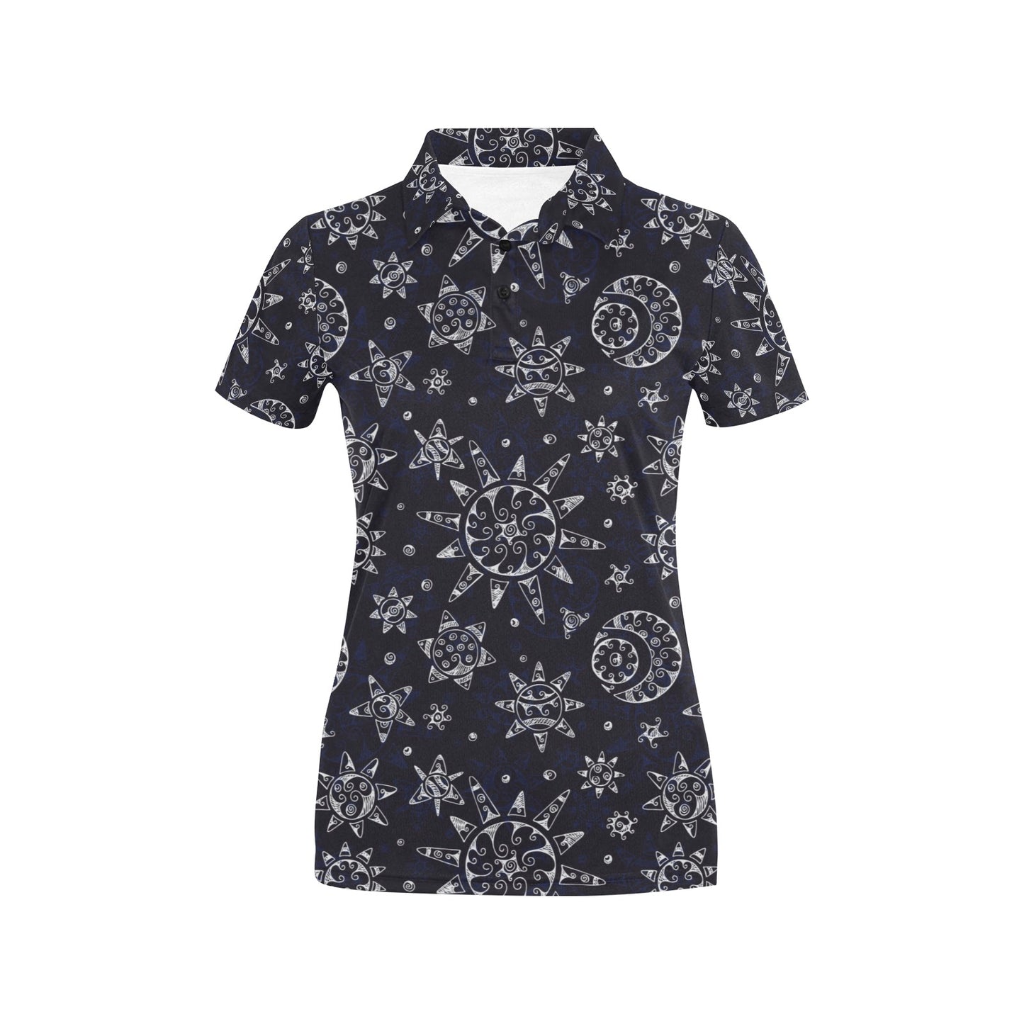 Sun Moon Pattern Women's Polo Shirt
