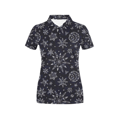 Sun Moon Pattern Women's Polo Shirt
