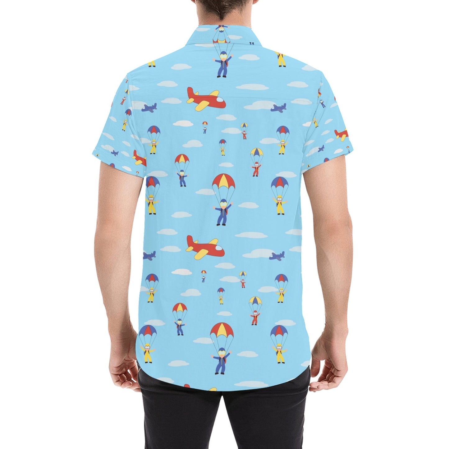 Skydiver Print Design LKS304 Men Short Sleeve Button Up Shirt