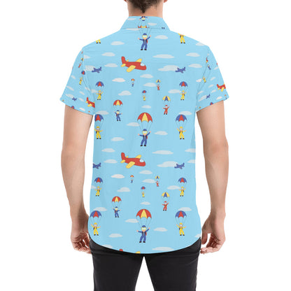 Skydiver Print Design LKS304 Men Short Sleeve Button Up Shirt