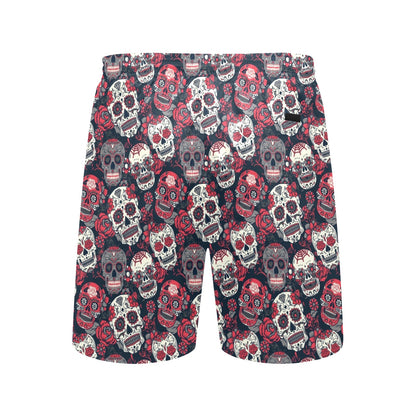 Sugar Skull Print Design LKS303 Men's Swim Trunks Beach Shorts