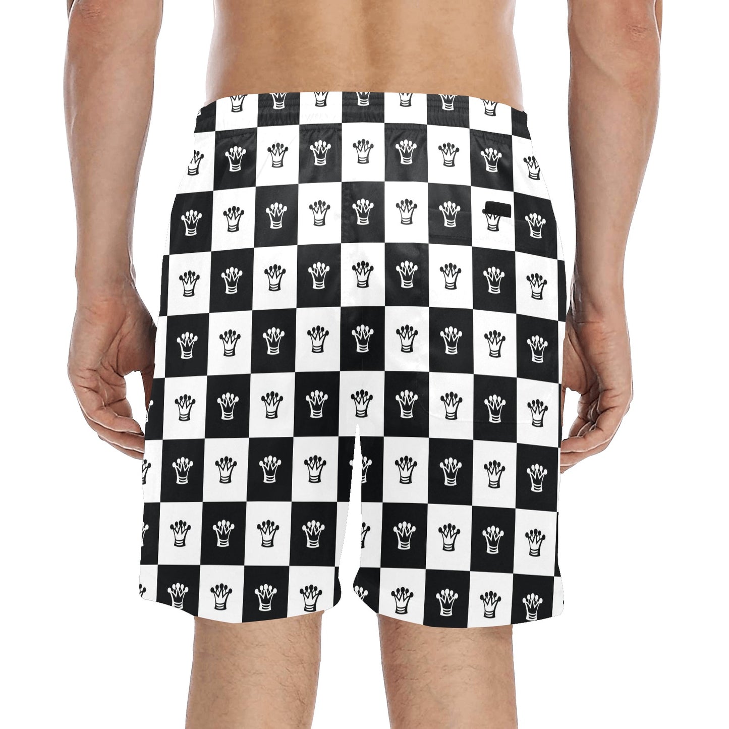 Checkered Flag Crown Pattern Men's Swim Trunks Beach Shorts