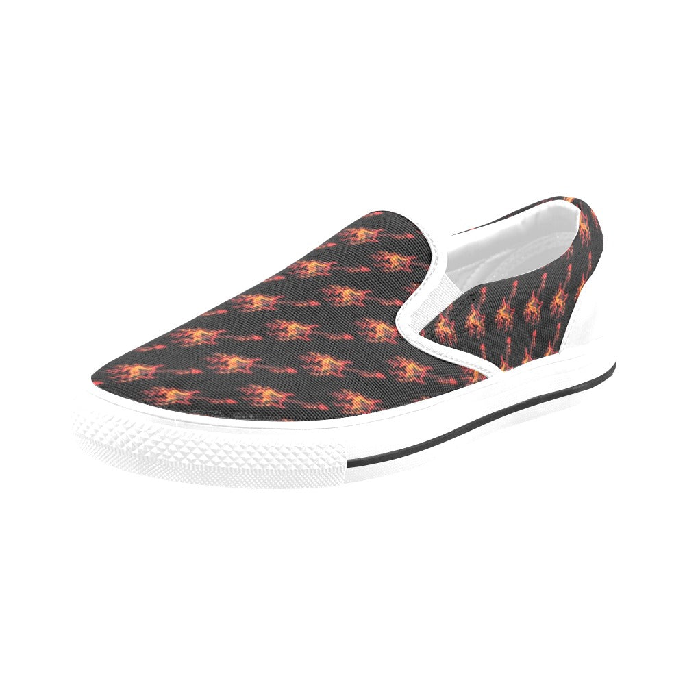 Electric Guitar Print Design LKS406 White Slip Ons Canvas Women's Shoes