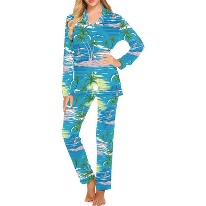 Palm Tree Beach Women's Long Pajama Set