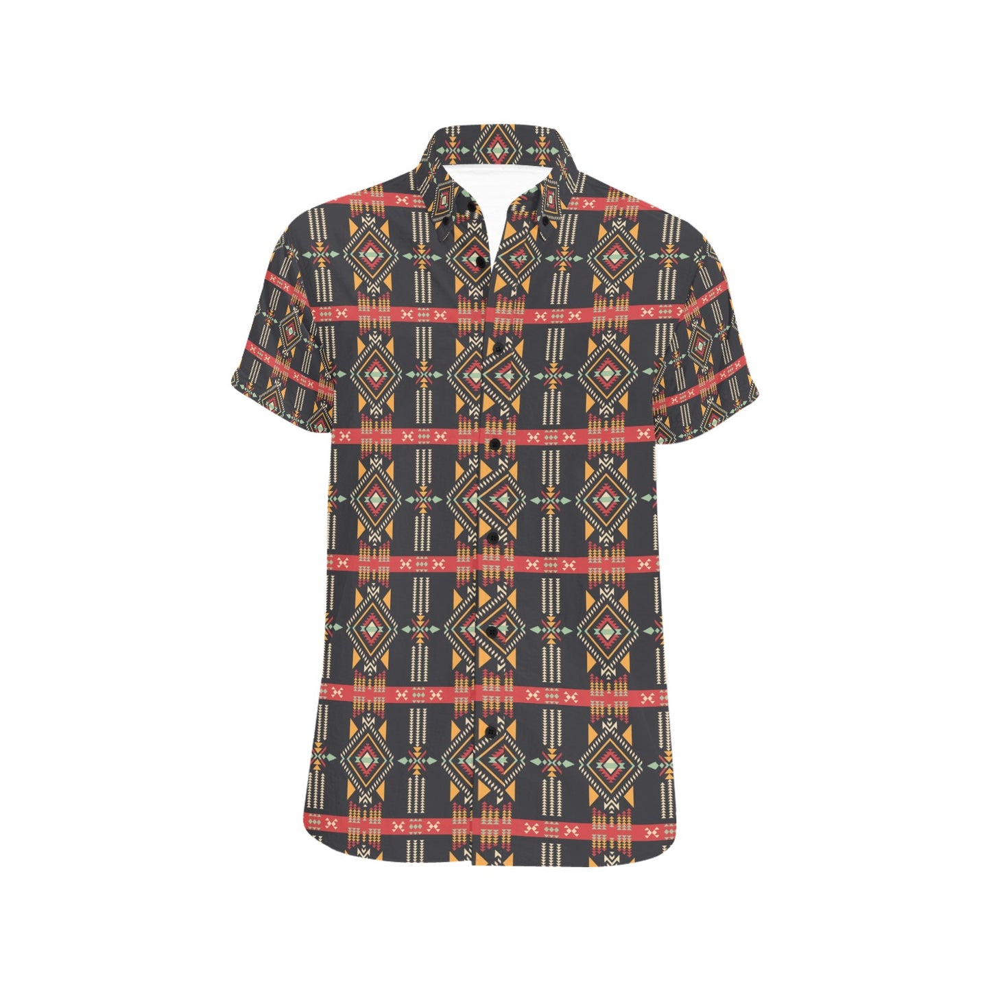 Southwest Pattern Print Design LKS303 Men Short Sleeve Button Up Shirt