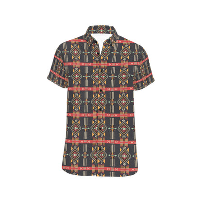 Southwest Pattern Print Design LKS303 Men Short Sleeve Button Up Shirt