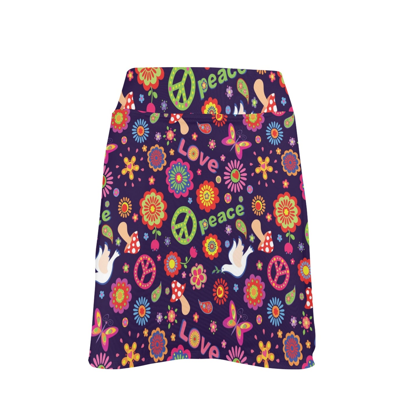 Flower Power Peace Design Print Women's Golf Skirt with Pocket