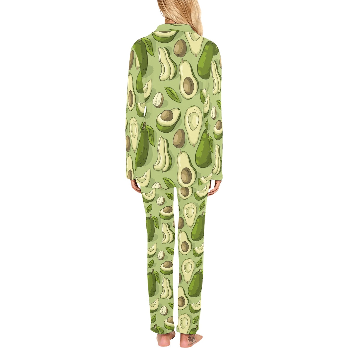 Avocado Pattern Print Design AC03 Women's Long Pajama Set