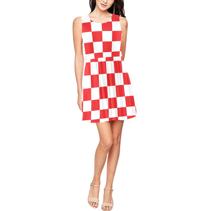 Checkered Red Pattern Print Design 04 Sleeveless Dress