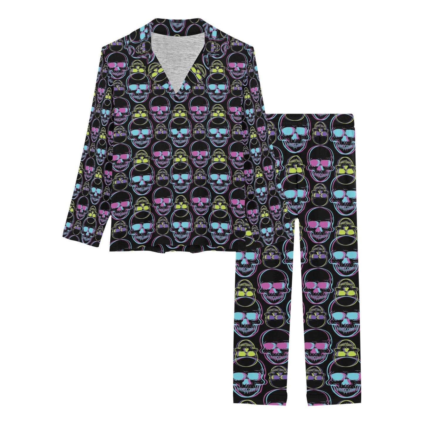 Skull 3D Colorful Print Design LKS309 Women's Long Pajama Set