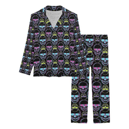 Skull 3D Colorful Print Design LKS309 Women's Long Pajama Set