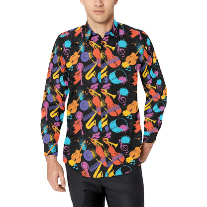 Saxophone Print Design LKS406 Men's Long Sleeve Dress Shirt