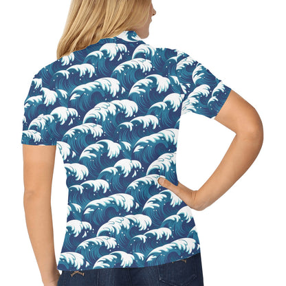 Ocean Wave Pattern Print Women's Polo Shirt