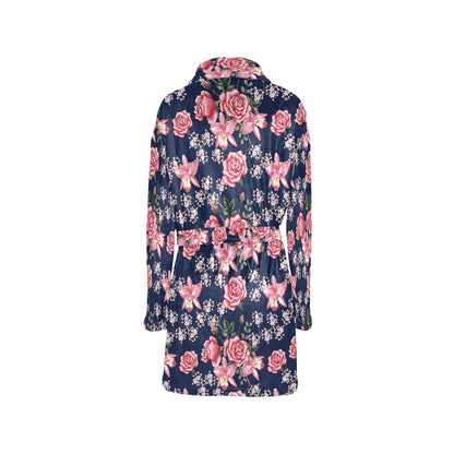 Rose Pattern Print Design A05 Women's Fleece Robe