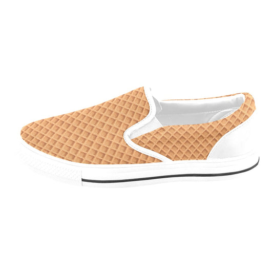 Waffle Texture Print Design LKS301 White Slip Ons Canvas Women's Shoes