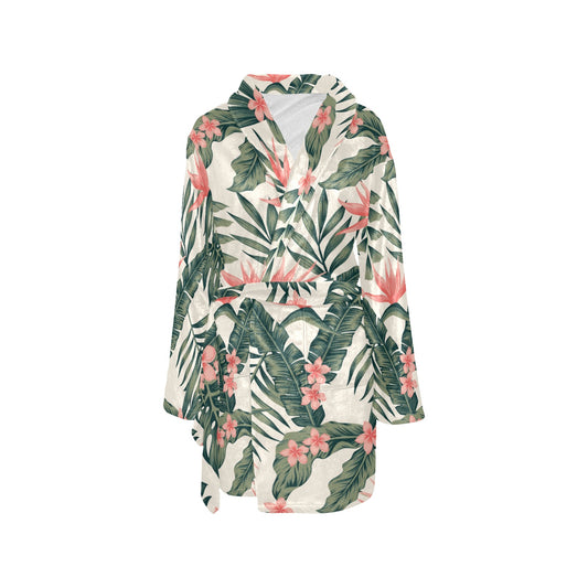 Tropical Flower Palm Leaves Women's Fleece Robe