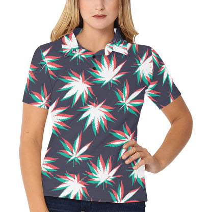 Pot Leaf Pattern Print Design A01 Women's Polo Shirt