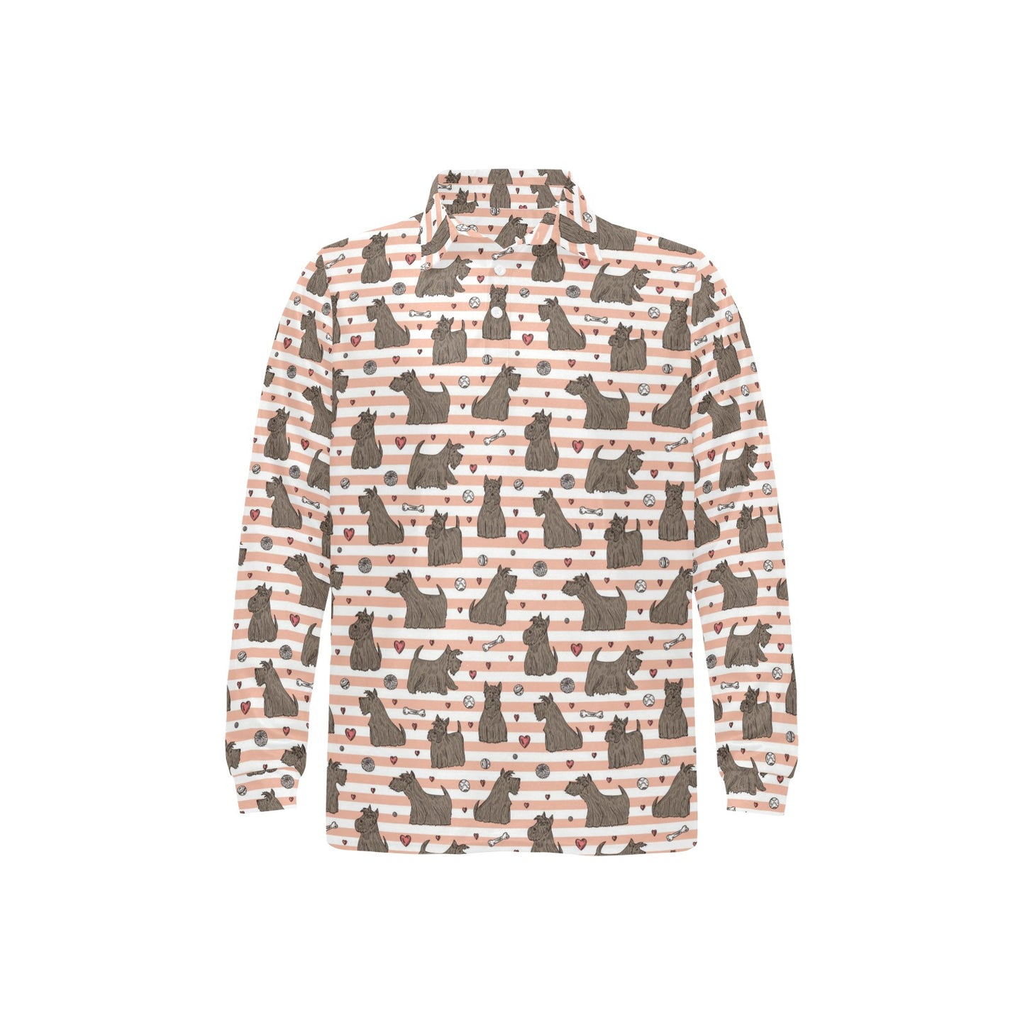 Scottish Terriers Print Design LKS3016 Long Sleeve Polo Shirt For Men's