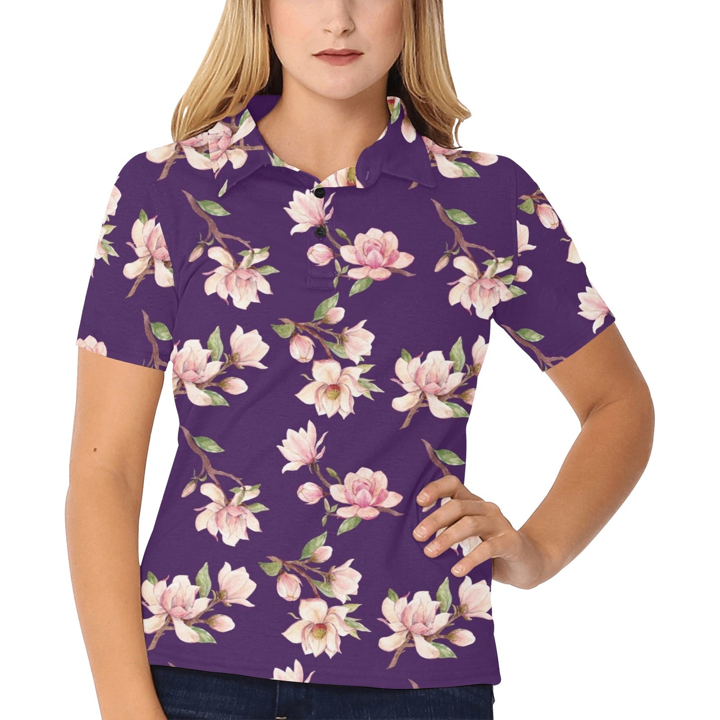 Magnolia Pattern Print Design MAG02 Women's Polo Shirt