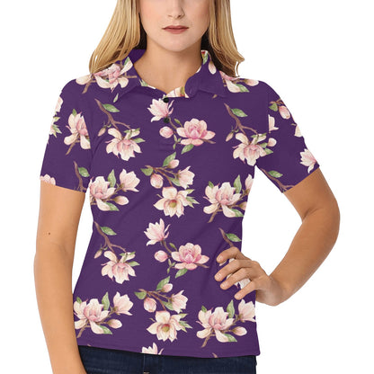 Magnolia Pattern Print Design MAG02 Women's Polo Shirt