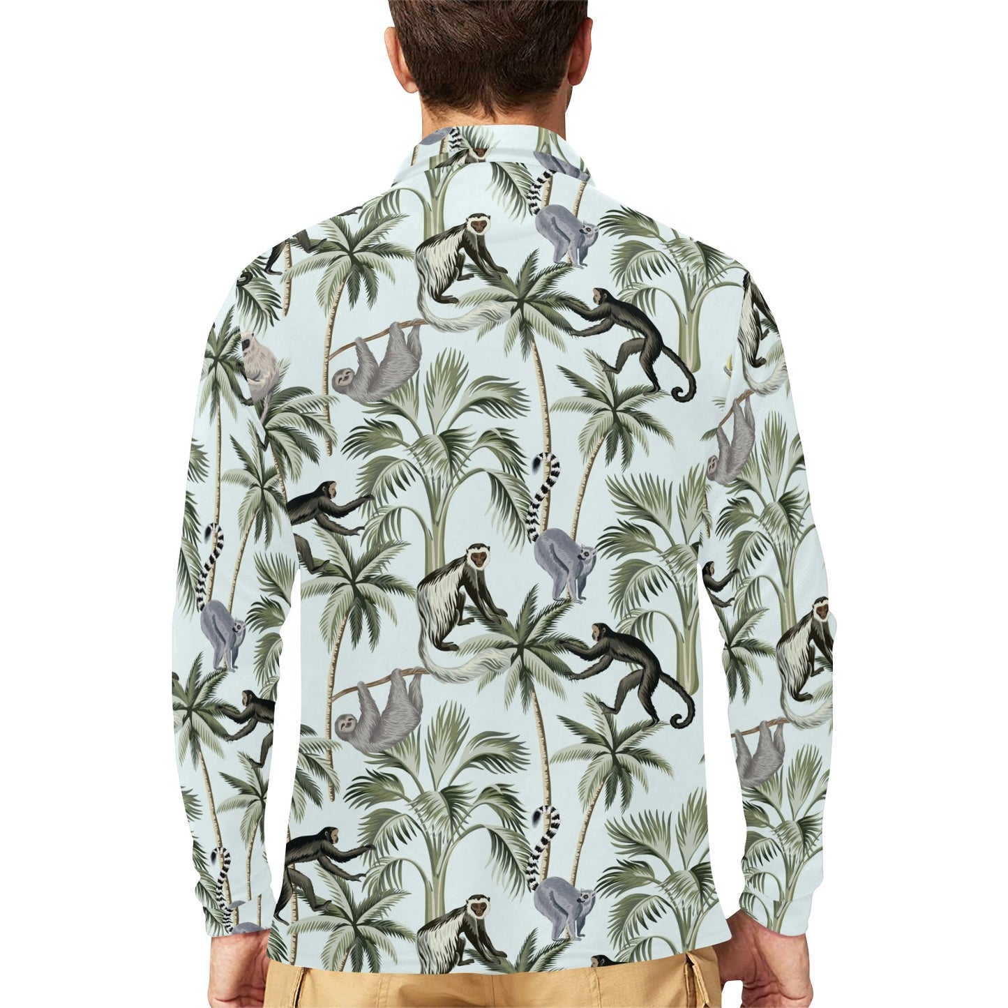 Rainforest Pattern Print Design RF04 Long Sleeve Polo Shirt For Men's