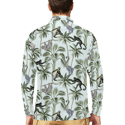 Rainforest Pattern Print Design RF04 Long Sleeve Polo Shirt For Men's