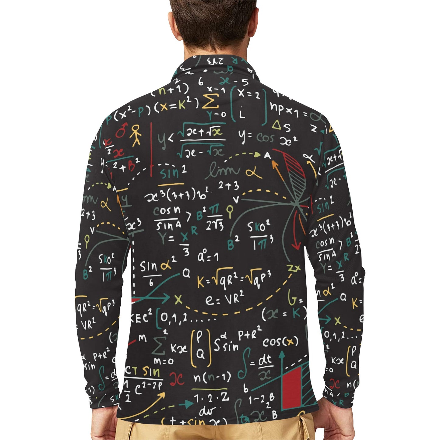 Math Pattern Print Design 04 Long Sleeve Polo Shirt For Men's
