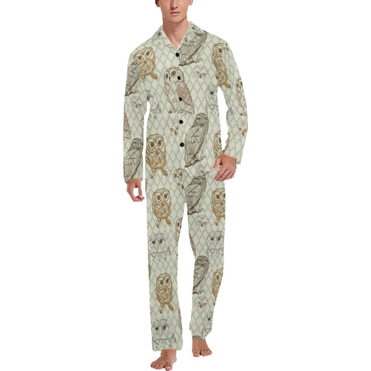 Owl Pattern Print Design A03 Men's Long Pajama Set