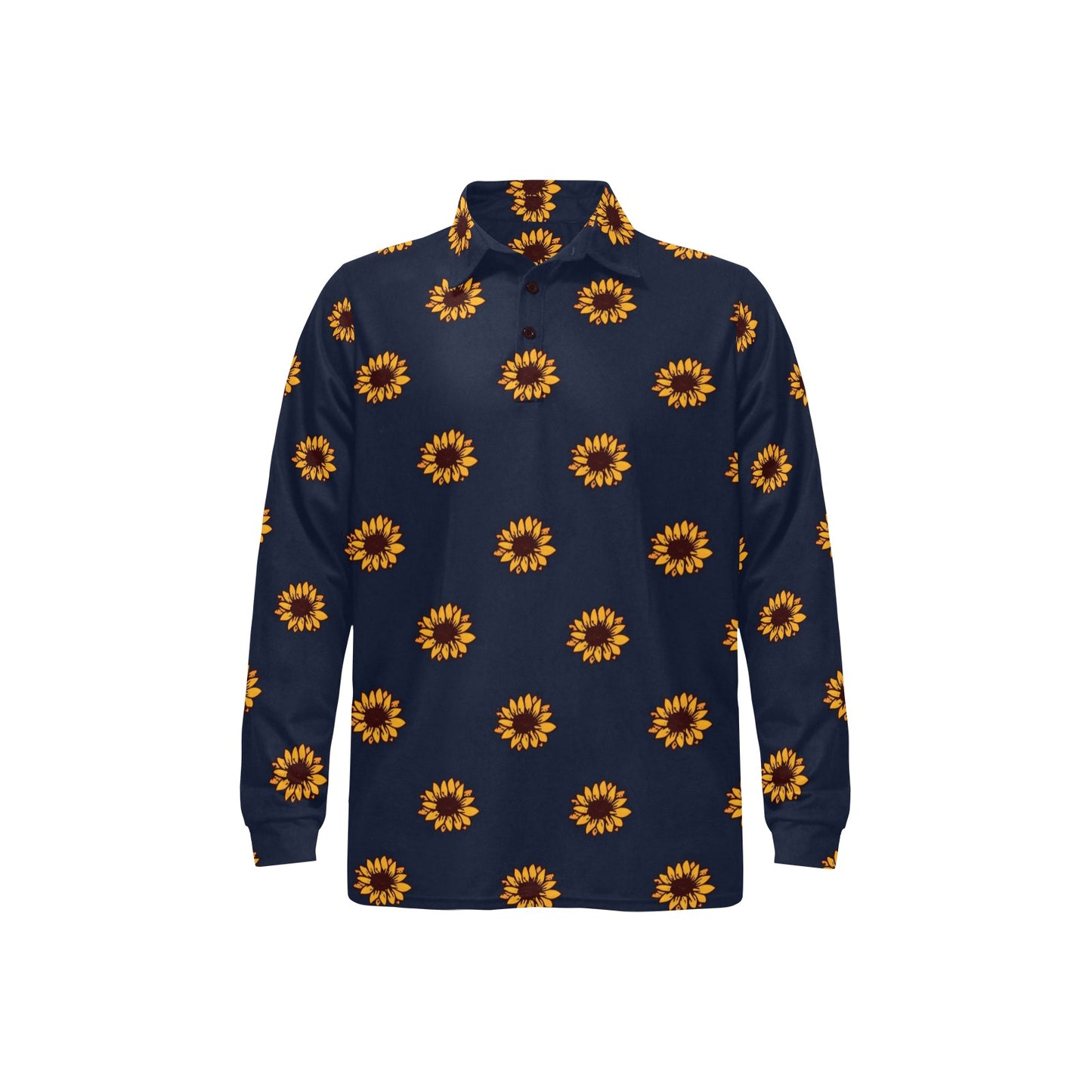 Sunflower Print Design LKS304 Long Sleeve Polo Shirt For Men's