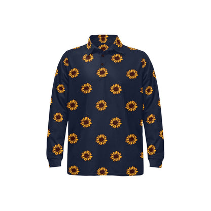 Sunflower Print Design LKS304 Long Sleeve Polo Shirt For Men's