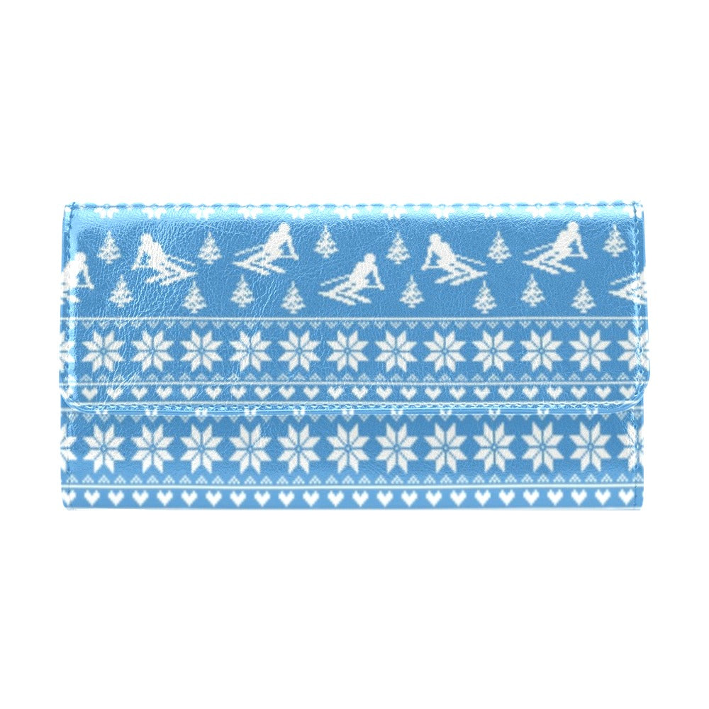 Ski Knit Pattern Print Design LKS302 Women's Trifold Wallet