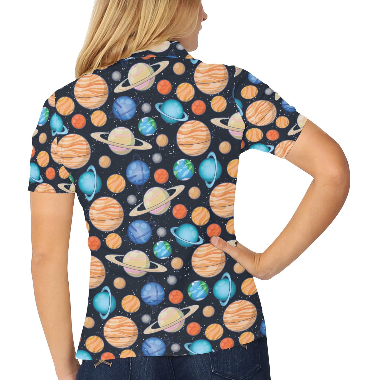 Planet Colorful Print Design LKS301 Women's Polo Shirt