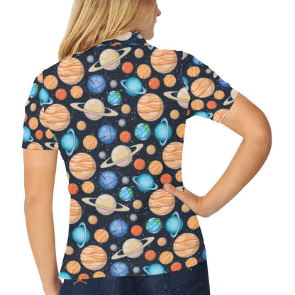 Planet Colorful Print Design LKS301 Women's Polo Shirt