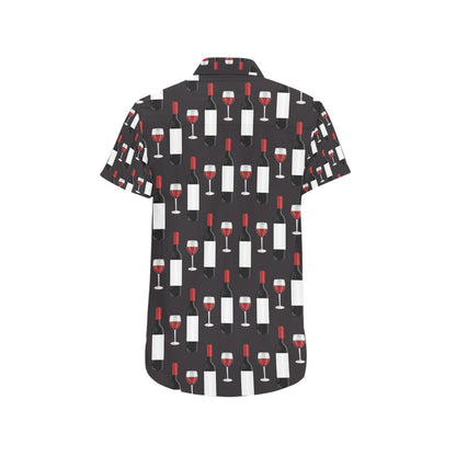 Wine Print Design LKS309 Men Short Sleeve Button Up Shirt