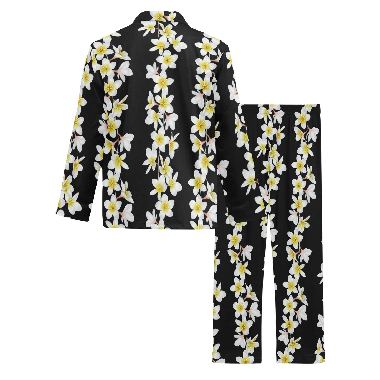 White Plumeria Pattern Print Design PM08 Men's Long Pajama Set