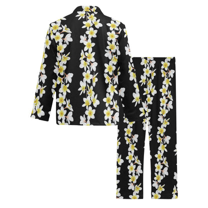 White Plumeria Pattern Print Design PM08 Men's Long Pajama Set