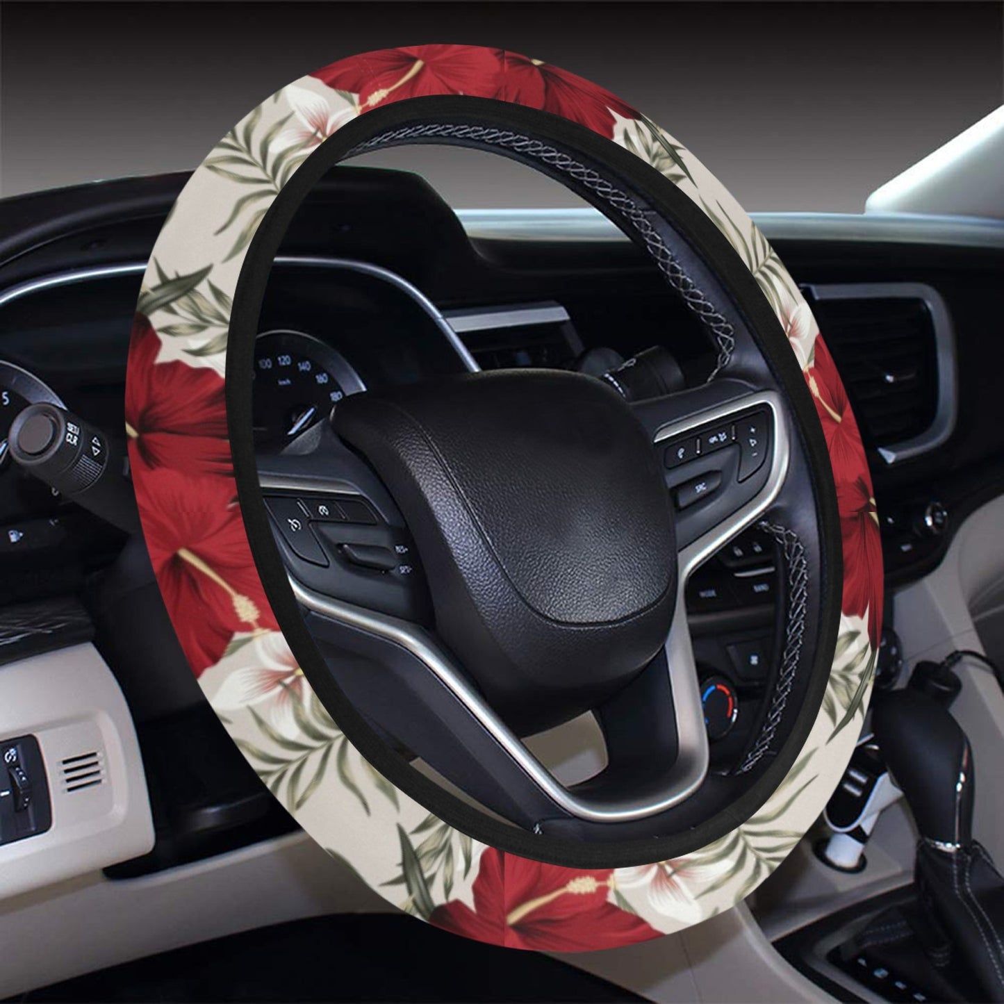 Hibiscus Print Design LKS3011 Steering Wheel Cover with Elastic Edge