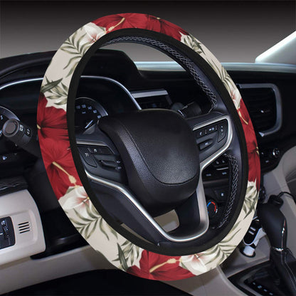 Hibiscus Print Design LKS3011 Steering Wheel Cover with Elastic Edge