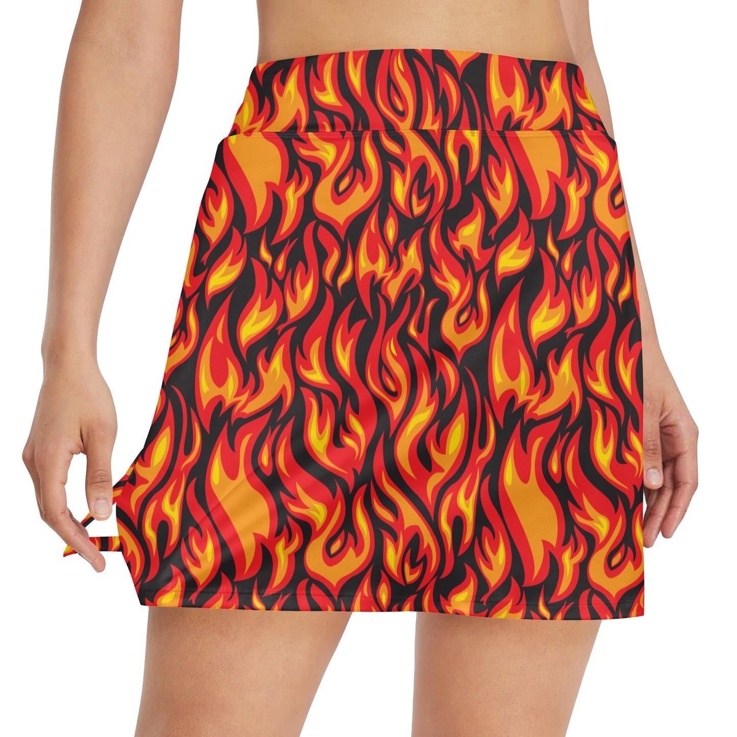 Flame Fire Print Pattern 17" Golf & Pickleball Skort with Pockets