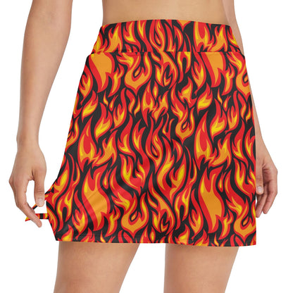Flame Fire Print Pattern 17" Golf & Pickleball Skort with Pockets