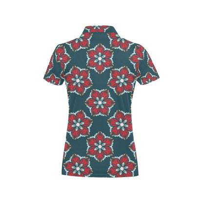 Poinsettia Pattern Print Design A03 Women's Polo Shirt