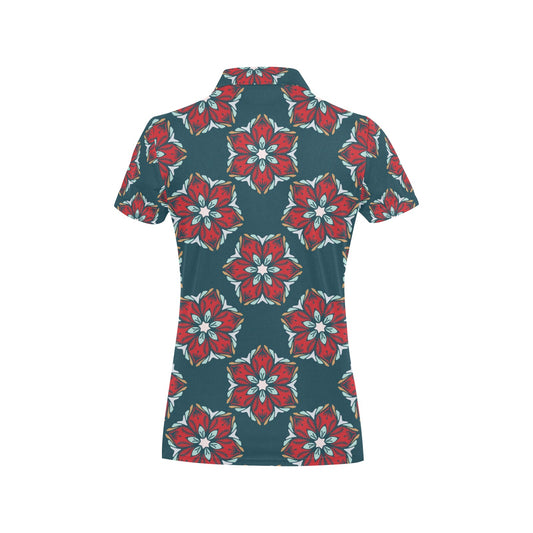 Poinsettia Pattern Print Design A03 Women's Polo Shirt