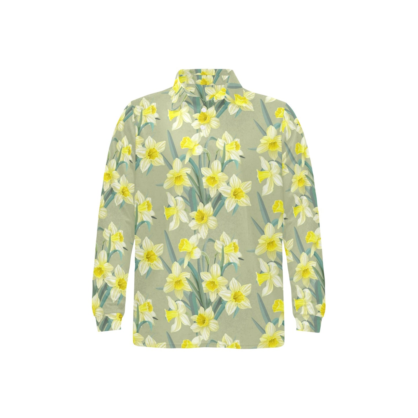 Daffodils Pattern Print Design DF01 Long Sleeve Polo Shirt For Men's