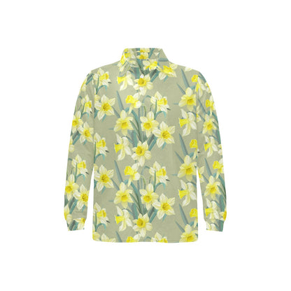 Daffodils Pattern Print Design DF01 Long Sleeve Polo Shirt For Men's