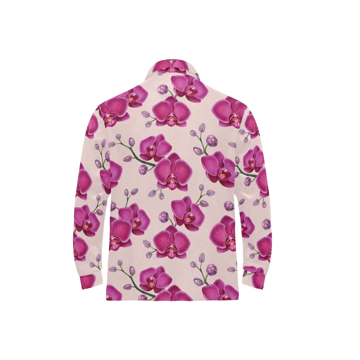 Orchid Pattern Print Design A02 Long Sleeve Polo Shirt For Men's