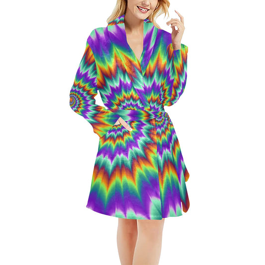 Optical illusion Pulsing fiery spirals Women's Fleece Robe